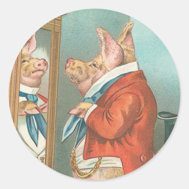 Vintage Schweinekleber Runder Aufkleber (Vorderseite)