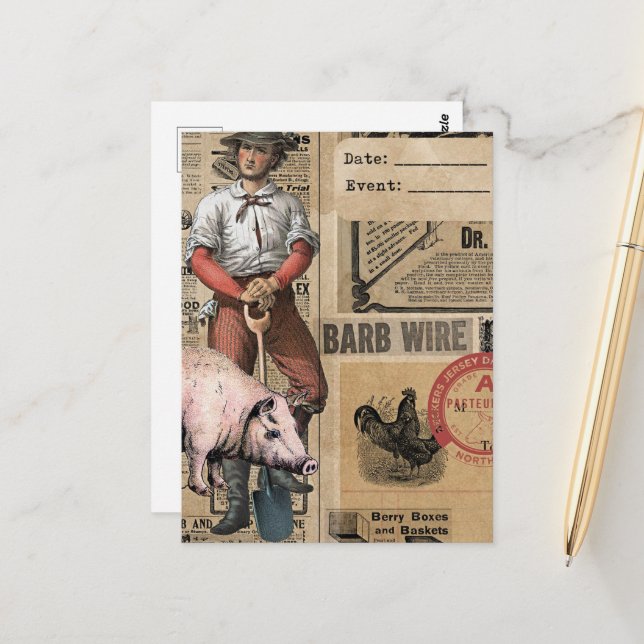 Vintage Schweinekollage und Bauer Postkarte (Vorderseite/Rückseite Beispiel)