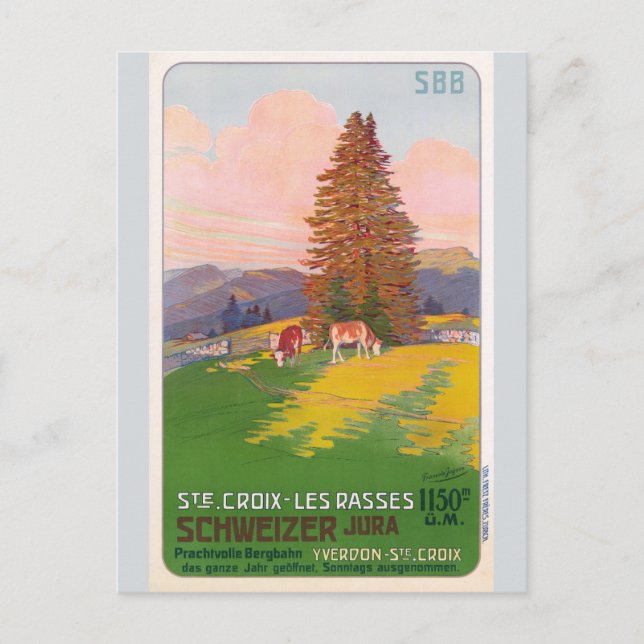 Vintage Schweiz Bahnreisen Tourismus Postkarte (Vorderseite)