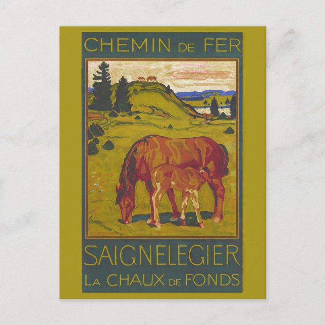 Vintage Schweiz Pferderückfahrt Bahn Postkarte (Vorderseite)