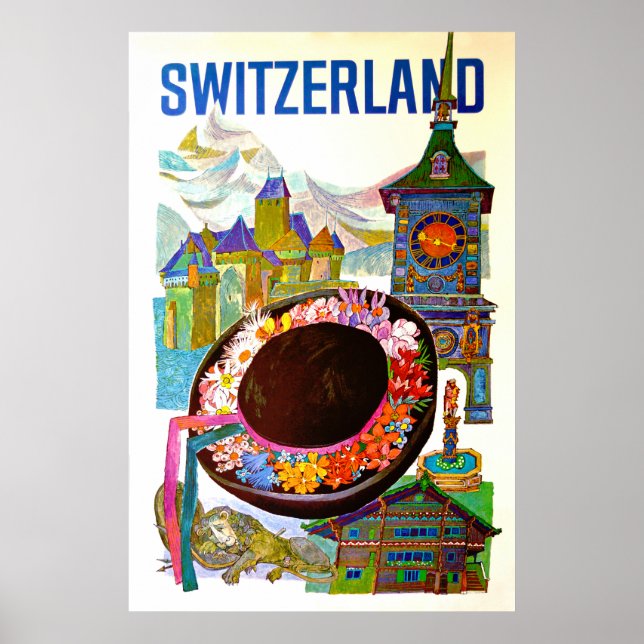Vintage Schweiz Reiseplakat Poster (Vorne)
