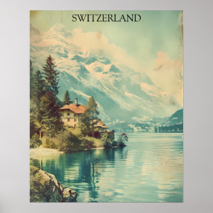 Vintage Schweiz Schweizer Alpen Bergblick Poster