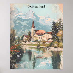 Vintage Schweiz Schweizer Alpen Landschaft Poster