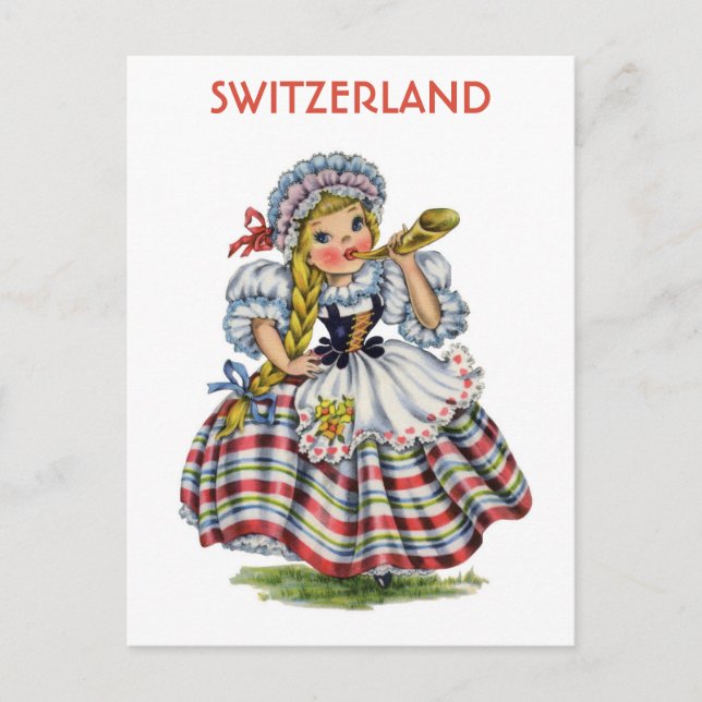 Vintage Schweiz Schweizer Frau Postkarte (Vorderseite)