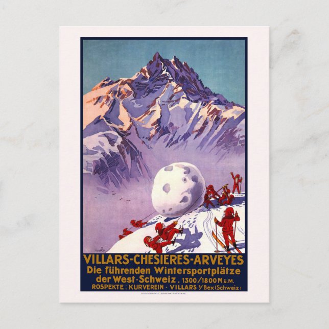 Vintage Schweiz Skifahren Postkarte (Vorderseite)
