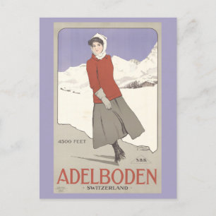 Vintage Schweiz Winter Skaten Schweiz Schweiz Reis Postkarte