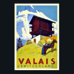 Vintage Schweizer Alpen Wallis Art Deco Poster<br><div class="desc">Reproduktion eines Vintage-Reiseplakats zur Förderung des Tourismus in den Walliser Alpen Schweiz mit einer Bergszene mit einer Frau und einem Pferd. Dieser Art-Deko-Druck wurde digital erneuert,  um die Originalfarben noch besser herauszubringen und so viele Unvollkommenheiten wie möglich zu beheben.</div>