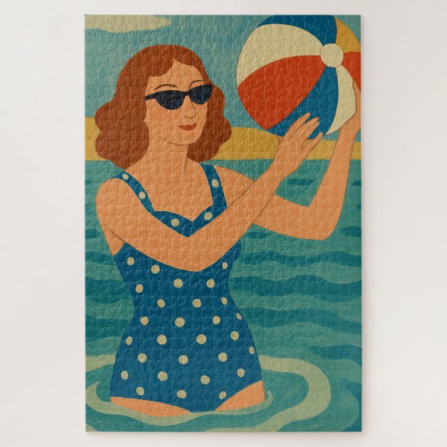 Vintage Schwimmer mit Strandball (Vertikal)