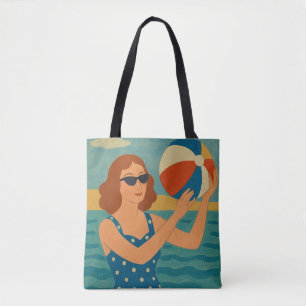 Vintage Schwimmer mit Strandball Tasche