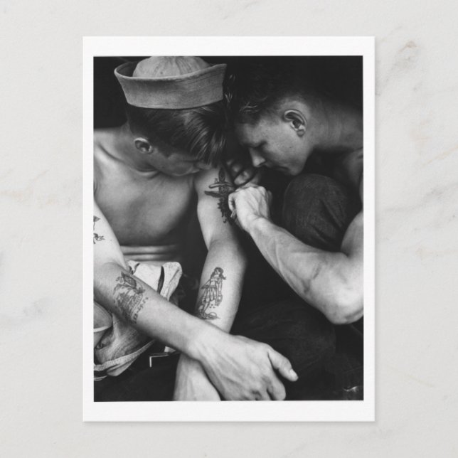 Vintage Schwulenpferde mit Tattoos Postkarte (Vorderseite)