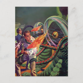 Vintage Sci-Fi Alien Fight Postcard Postkarte