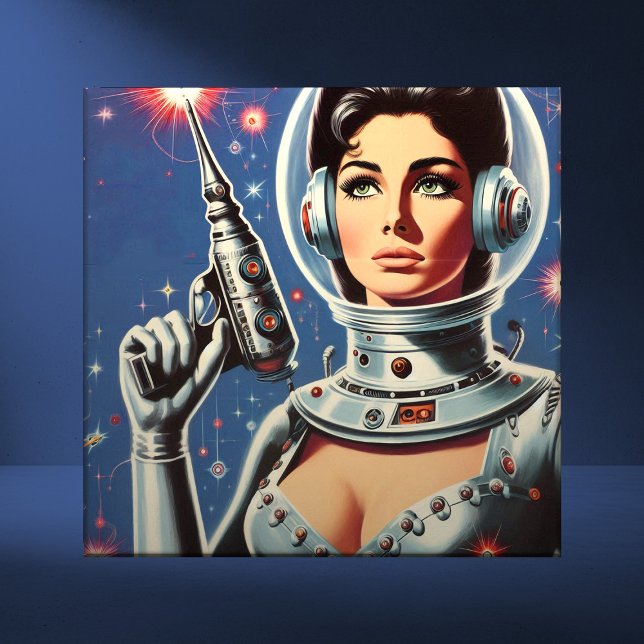 Vintage-Sci-Fi-Astronautin Fliese (Von Creator hochgeladen)