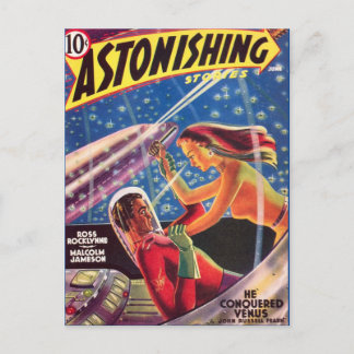 Vintage Sci-Fi-Buchcover Kunst Weltraumliebe Postkarte