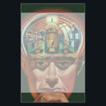 Vintage Science Fiction, Alien Brain im Labor<br><div class="desc">Vintage Illustration futuristische Science Fiction Außerirdischen und Roboter Bild mit einem Mann, dessen Gehirn exponiert zeigt ein Labor. Ein klassisches Comic-Buch-Design mit einem Cyborg-Wissenschaftler mit seiner Hand in sein Kinn mit einem intensiven Blick auf sein Gesicht und sieht aus, als ob er an die Zukunft denkt oder vielleicht gerade in...</div>