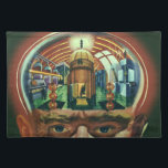 Vintage Science Fiction, Alien Brain im Labor Stofftischset<br><div class="desc">Vintage Illustration futuristische Science Fiction Außerirdischen und Roboter Bild mit einem Mann, dessen Gehirn exponiert zeigt ein Labor. Ein klassisches Comic-Buch-Design mit einem Cyborg-Wissenschaftler mit seiner Hand in sein Kinn mit einem intensiven Blick auf sein Gesicht und sieht aus, als ob er an die Zukunft denkt oder vielleicht gerade in...</div>