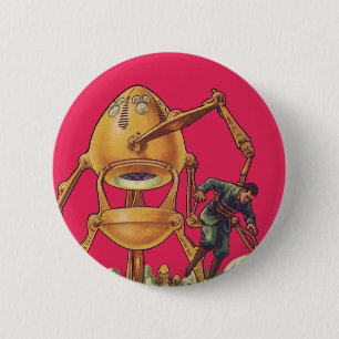 Vintage Science Fiction Alien Robot Captures Man Button