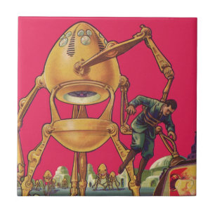 Vintage Science Fiction Alien Robot Captures Man Fliese