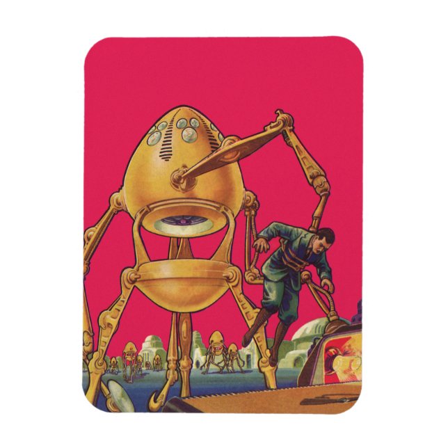 Vintage Science Fiction Alien Robot Captures Man Magnet (Vertikal)