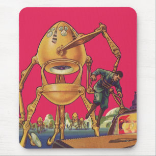 Vintage Science Fiction Alien Robot Captures Man Mousepad