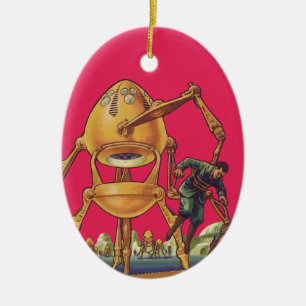 Vintage-Science-Fiction-Alien-Roboter ergreift Man Keramikornament