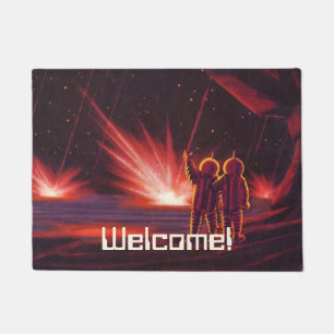 Vintage-Science-Fiction-Alien-Roter-Planet-Explosi Fußmatte
