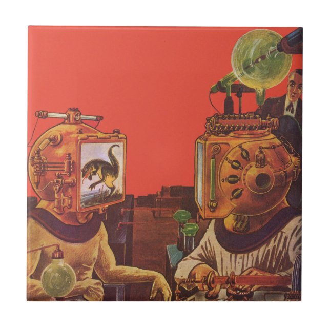 Vintage Science Fiction, Alien Steam Punk Helme Fliese (Vorderseite)