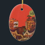 Vintage Science Fiction, Alien Steam Punk Helme Keramikornament<br><div class="desc">Vintage Illustration futuristische Science Fiction Steampunk Laborbild. Ein klassisches 50er Retro-Sci-Fi-Design mit zwei Personen,  die zukünftig mit Videohelmen kommunizieren. Einer der Helme hat einen Dinosaurier auf dem Bildschirm. Ein Wissenschaftler ist verantwortlich für die Maschinen und führt das Experiment.</div>