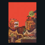 Vintage Science Fiction, Alien Steam Punk Helme Poster<br><div class="desc">Vintage Illustration futuristische Science Fiction Steampunk Laborbild. Ein klassisches 50er Retro-Sci-Fi-Design mit zwei Personen, die zukünftig mit Videohelmen kommunizieren. Einer der Helme hat einen Dinosaurier auf dem Bildschirm. Ein Wissenschaftler ist verantwortlich für die Maschinen und führt das Experiment.</div>