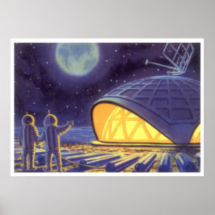 Vintage-Science-Fiction-Aliens auf dem blauen Plan Poster