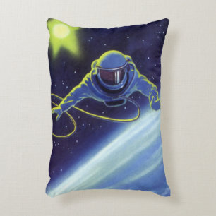 Vintage Science Fiction Astronaut auf einem Weltra Dekokissen