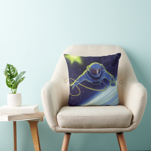 Vintage Science Fiction Astronaut auf einem Weltra Kissen (Stuhl )