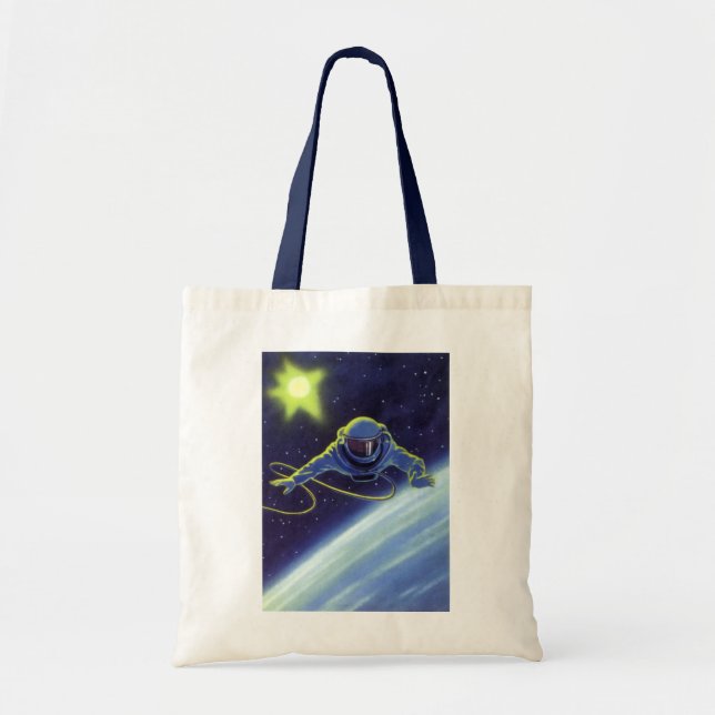 Vintage Science Fiction Astronaut auf einem Weltra Tragetasche (Vorne)