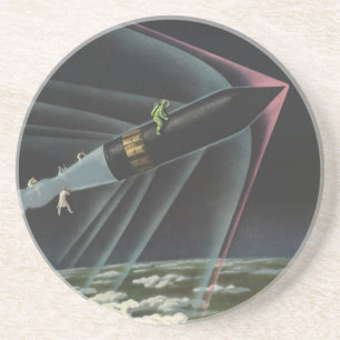 Vintage-Science-Fiction-Astronaut auf einer Rakete Untersetzer