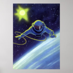 Vintage-Science-Fiction-Astronaut bei einem Weltra Poster