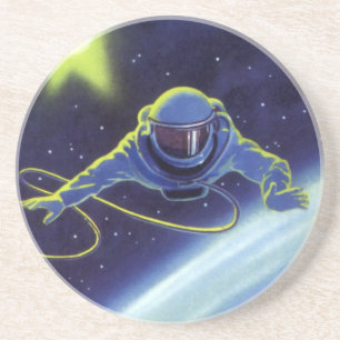 Vintage-Science-Fiction-Astronaut bei einem Weltra Sandstein Untersetzer