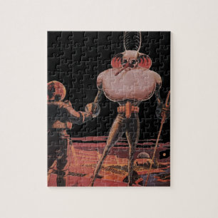 Vintage-Science-Fiction-Astronaut gibt Außerirdisc