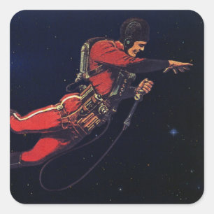Vintage-Science-Fiction-Astronaut im Weltraum Quadratischer Aufkleber
