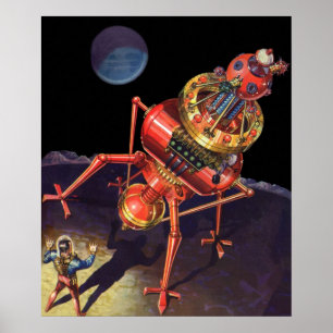 Vintage Science Fiction Astronaut mit Alien Robot Poster