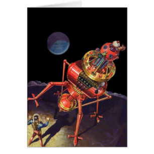 Vintage-Science-Fiction-Astronaut mit Alien-Robote