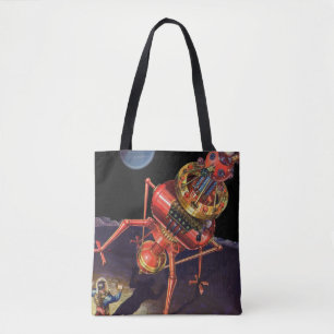 Vintage-Science-Fiction-Astronaut mit Alien-Robote Tasche