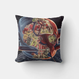 Vintage-Science-Fiction-Astronaut-Raketen-Raumschi Kissen
