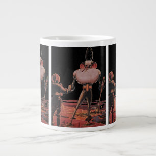 Vintage Science-Fiction-Astronaut reicht einem Auß Jumbo-Tasse