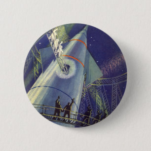 Vintage-Science-Fiction-Astronauten auf einer Rake Button