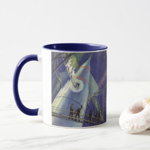 Vintage-Science-Fiction-Astronauten auf einer Rake Tasse