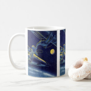 Vintage Science-Fiction-Astronauten im Weltraum Kaffeetasse