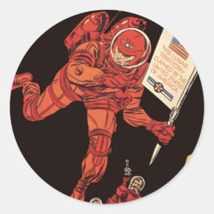 Vintage Science-Fiction, Astronauten-Mondlandung Runder Aufkleber