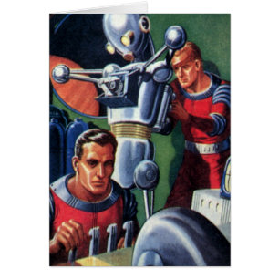Vintage Science-Fiction-Astronauten reparieren ein