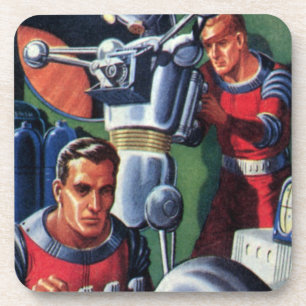 Vintage Science-Fiction-Astronauten reparieren ein Getränkeuntersetzer