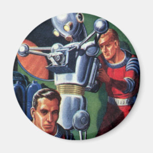 Vintage Science-Fiction-Astronauten reparieren ein Magnet