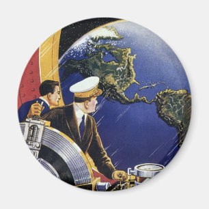 Vintage-Science-Fiction-Astronauten umkreisen die  Magnet
